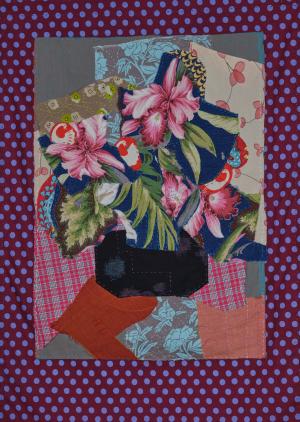 Mara Wagner: "Ikebana" - Hand-stitched tapestry - 18x26 - $690