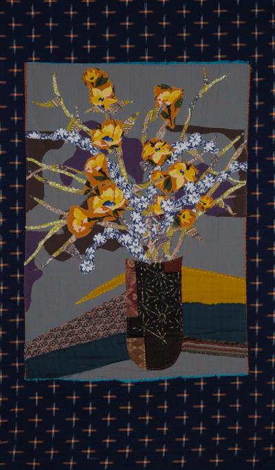 Mara Wagner: "Kimono Bouquet" - Hand-stitched tapestry - 19x33 -  $990