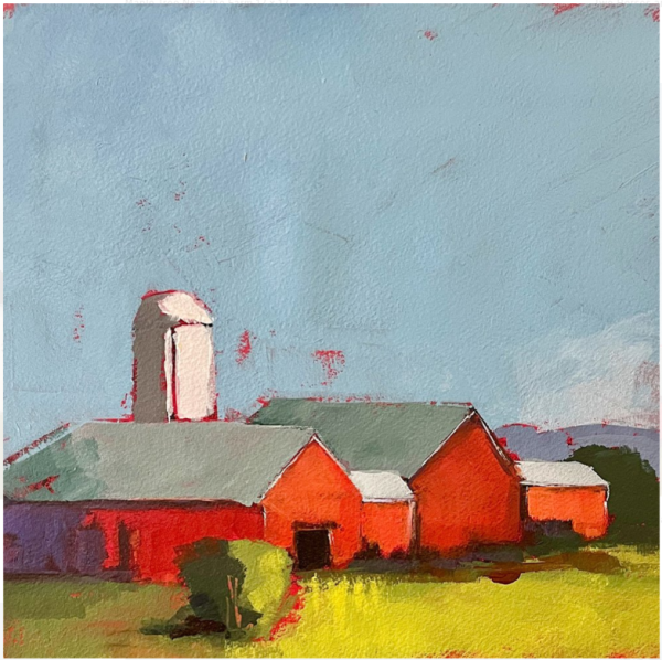 "Loudeville Road Farm" Ryth LaGue - 12" x 12" - Acrylic on Board - 2023 - $400.